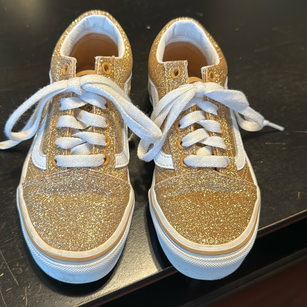 Girls gold sparkly Vans. Size 13.